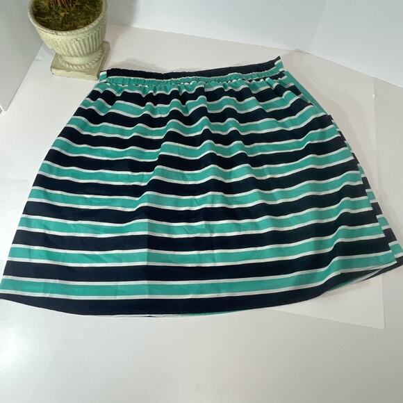 Everly Navy Aqua Stripe Skirt Lined with Pockets Size L - Picture 4 of 9